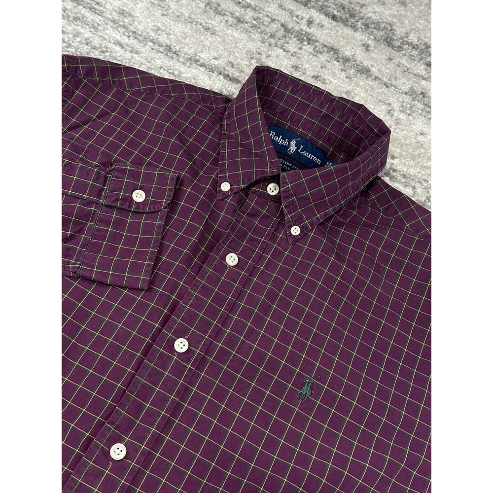 Polo Ralph Lauren Shirt Mens Large Long Sleeve Button Up Purple Check